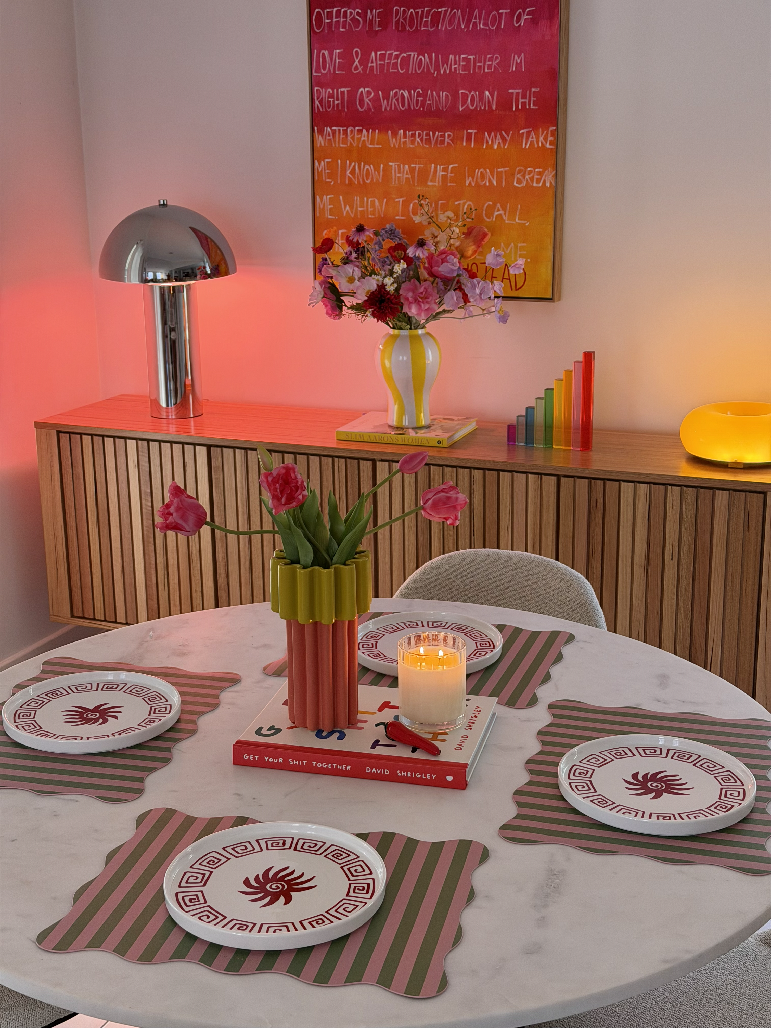 Olive Rosa Striped Scalloped Placemat